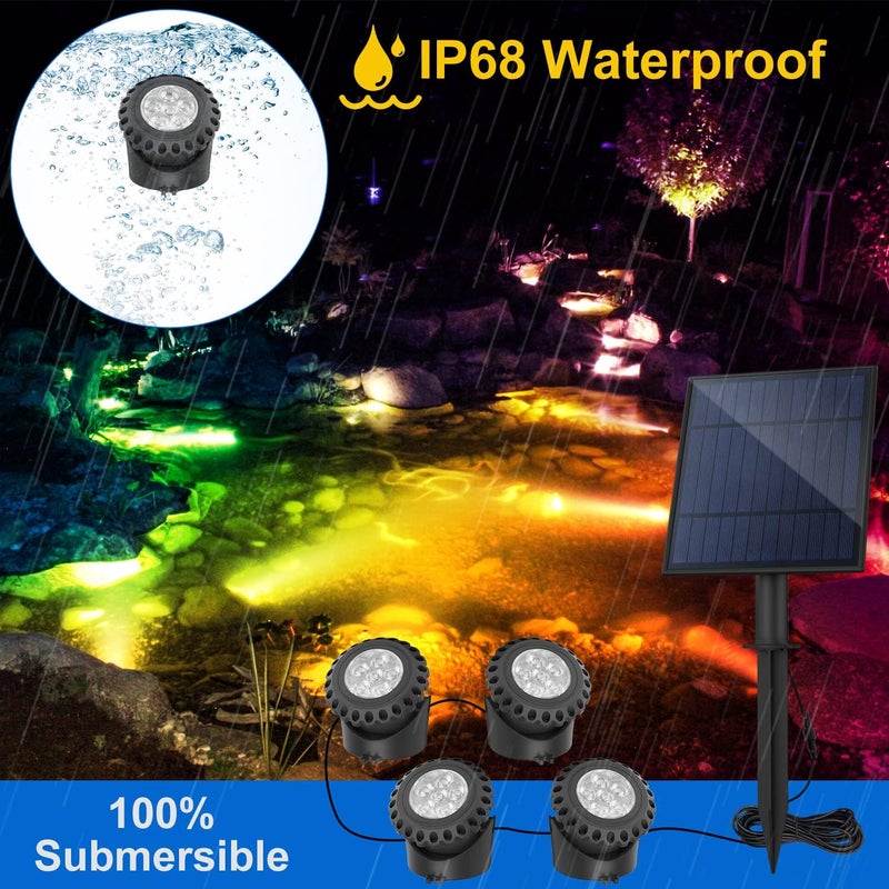 T-SUN Solar Pond Light, Super Bright LED Underwater Color Changing Solar Lights RGB Submersible Fountain Lights IP68 Waterproof Fish Tank Light for Aquarium Garden Pool Fountain Pond - Image 3